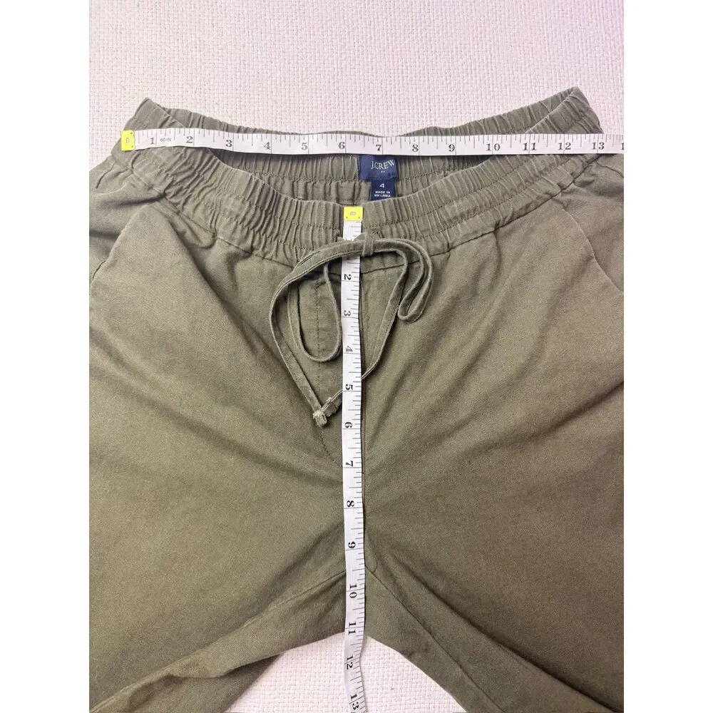 J.Crew Olive Linen Blend Drawstring Pull-On Pants Women's Size 4 lagenlook comfy